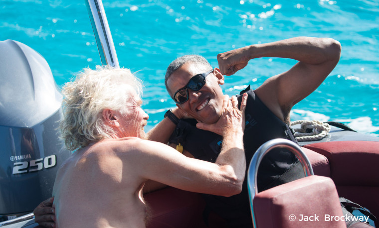 Image: Obama kids around with Richard Branson in Moskito on the British Virgin Islands