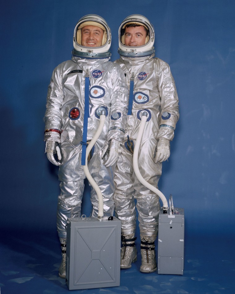 Astronauts Gus Grissom, left, and John Young flew the first Gemini mission in March of 1965.