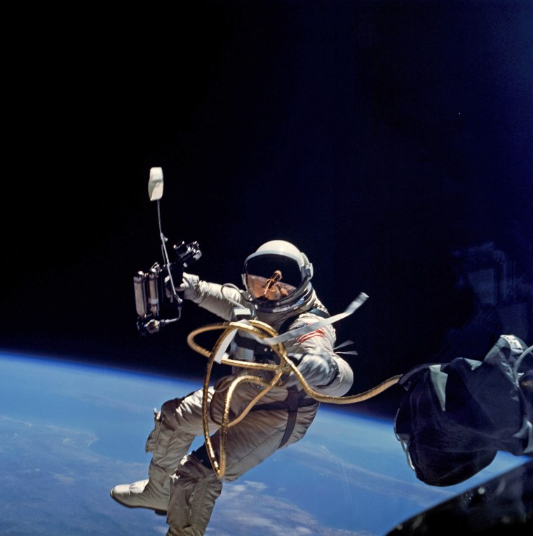 The Gemini spacesuit was Ed White's personal spacecraft when he left the Gemini IV capsule for the first American spacewalk on June 3, 1965.