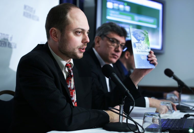 Image: Vladimir Kara-Murza, left, a senior policy adviser at the Institute of Modern Russia on Jan. 30, 2014 at the National Press Club in Washington, D.C.