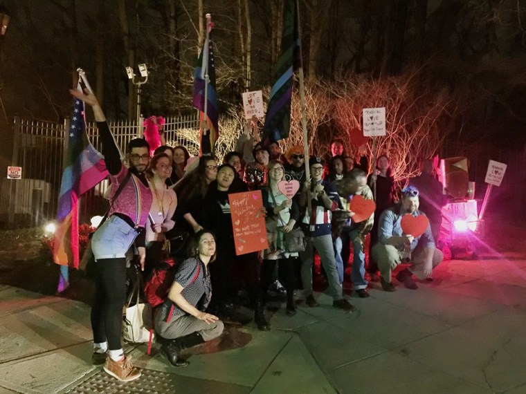 DC LGBTQ Welcoming Committee throws a dance party in front of Vice President Pence's home on Feb. 8, 2017.
