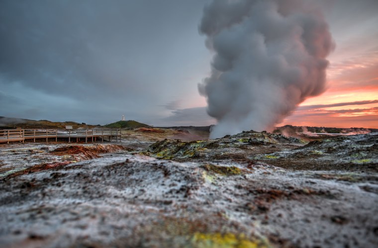 Image: The Gunnuhver Hot Spring is pictured on June 27, 2016 not far from the Reykjanes Lighthouse in the southwest part of the Reykjanes Peninsula, Iceland.