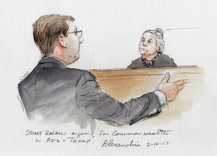 Image: Stuart Rafaeli argues on behalf of the Commonwealth before Judge Brinkema in Aziz v. Trump