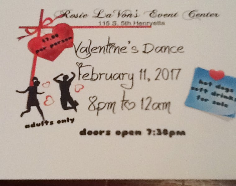 Image: The invitation to a Valentine's Dance at Rosie LaVon's in Henryetta, Oklahoma