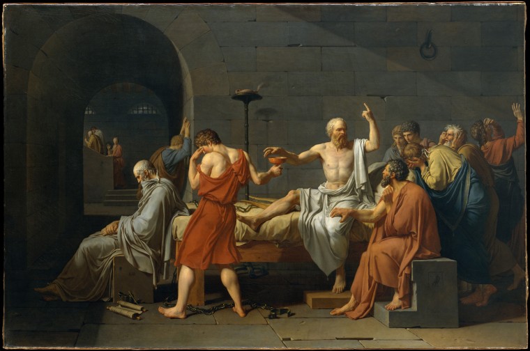 Image: The Death of Socrates, oil on canvas by Jacques Louis David, 1787.