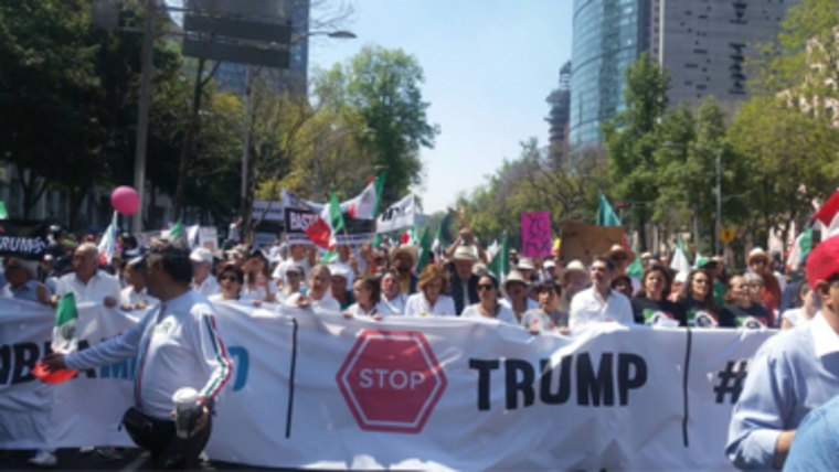 Protesters at an anti-Trump demonstration in Mexico City on Feb. 12.