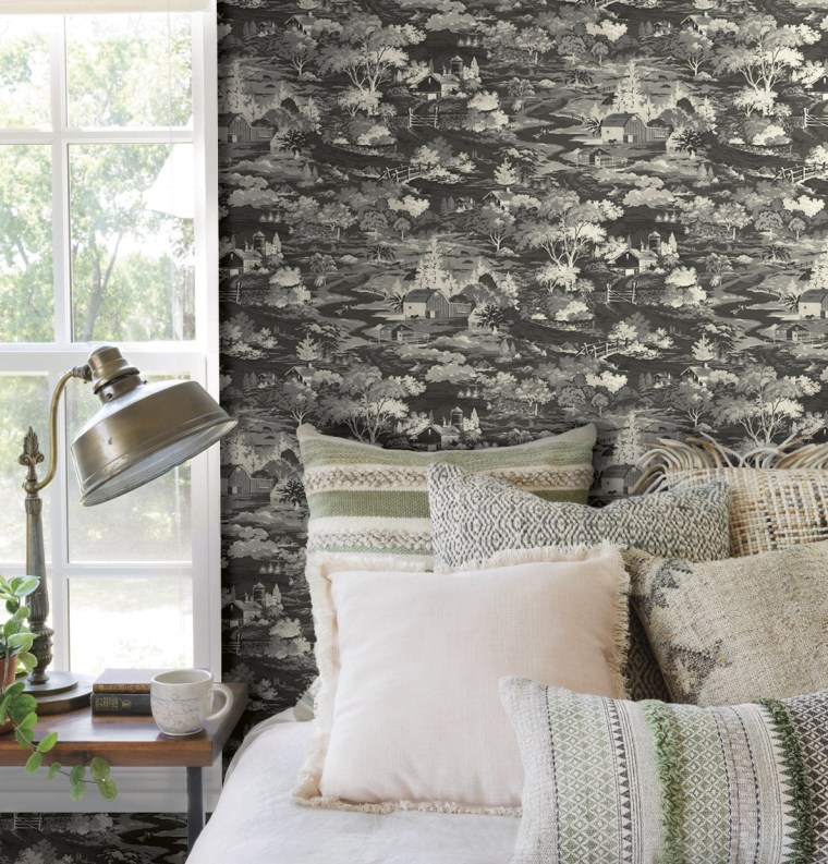 Homestead: This traditional toile pattern is a vintage depiction of fields and farm life.
