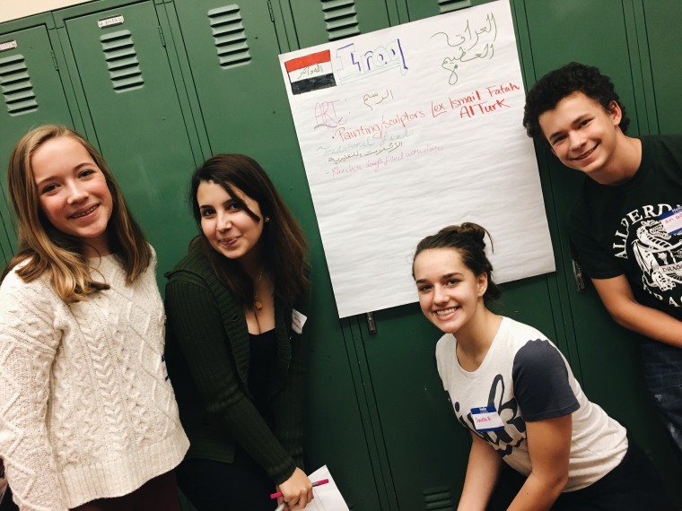 sraa, who was born in Iraq and lived in Syria before immigrating to Pittsburgh, helped other students learn about her home country as part of a Global Minds activity.