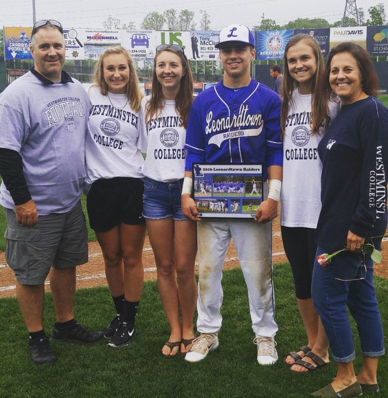 Connor Cox, center, said his mom Terri, far right, has played pranks on him and sisters Madison, Mackenzie, and Kyleigh before, but "nothing to this level." Father Sean Cox is pictured far left.