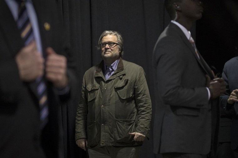 Image: Stephen Bannon, who President-elect Donald Trump named his senior counselor and chief West Wing strategist, at a campaign rally in Manchester, N.H.