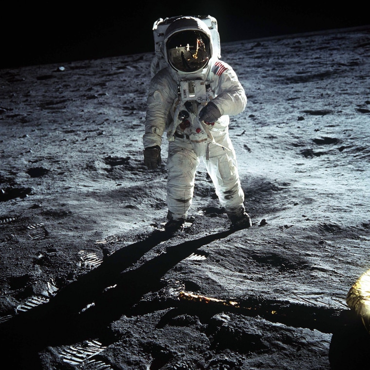 Image: NASA file image shows Buzz Aldrin on the moon next to the Lunar Module Eagle