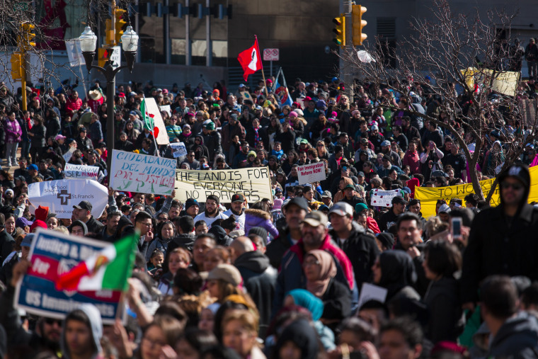 Image: Protestors March During Wisconsin's Day Without Latins, Immigrants, and Refugees