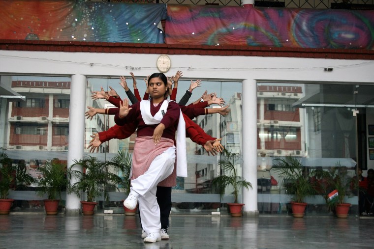 Students enrolled in Prerna Girls School practice for an upcoming concert in Lucknow, India.