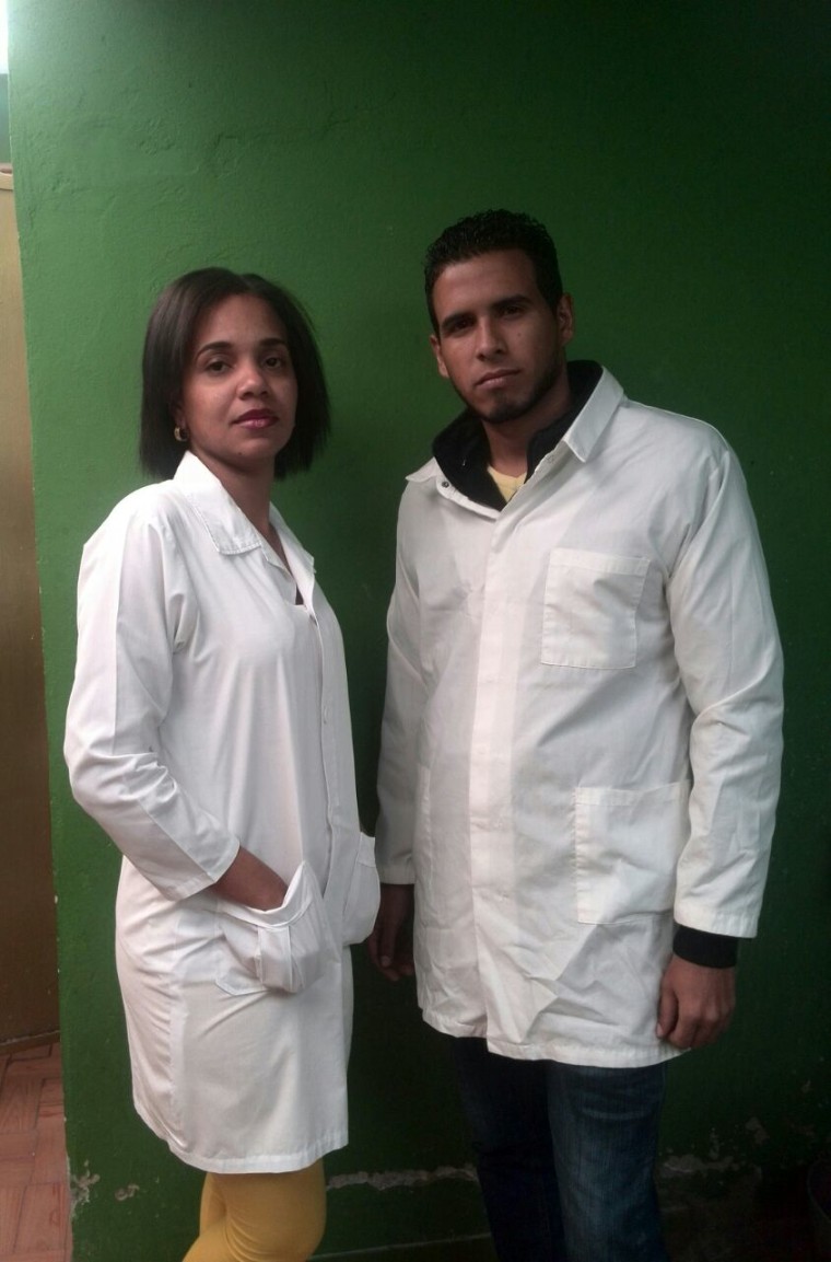 Marisleidy Boza Varona (left) and Marlon Jimenez Ramirez (right), Cuban doctors now in Bogota, Colombia.  
