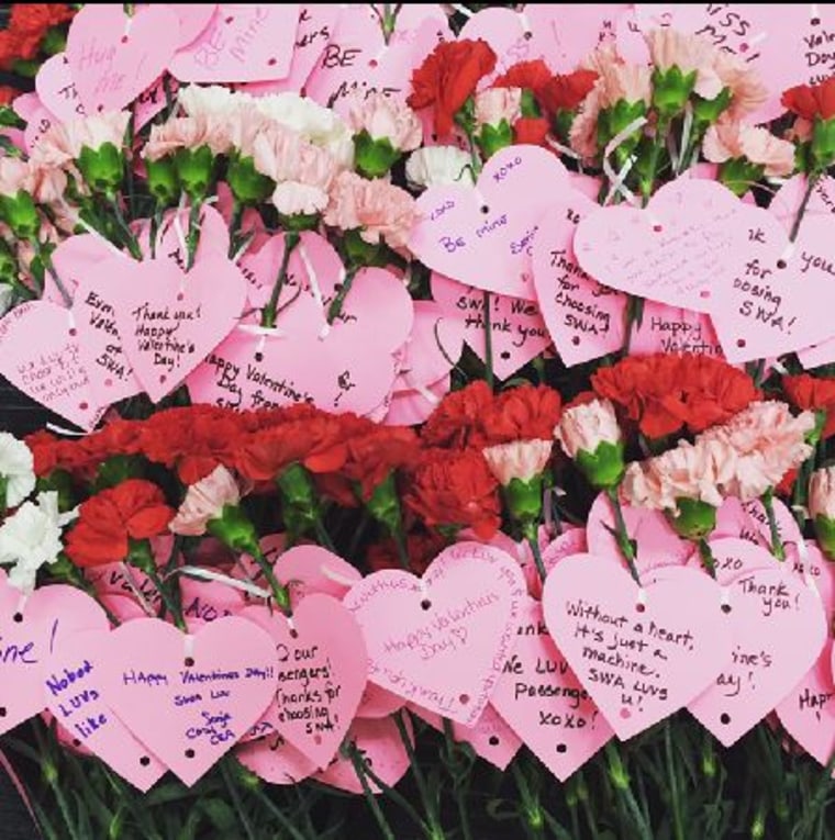 Valentines messages handwritten by Southwest employees.