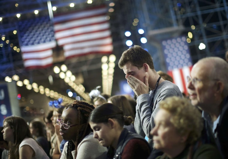 Image: Supporters of Democratic U.S. presidential nominee Hillary Clinton watch state by state returns at her election night rally in New York