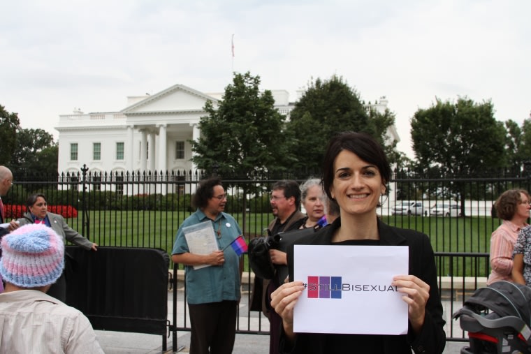 Bisexual advocate Nicole Kristal in front of the White House after the 2015 Bisexual Community Policy Briefing.