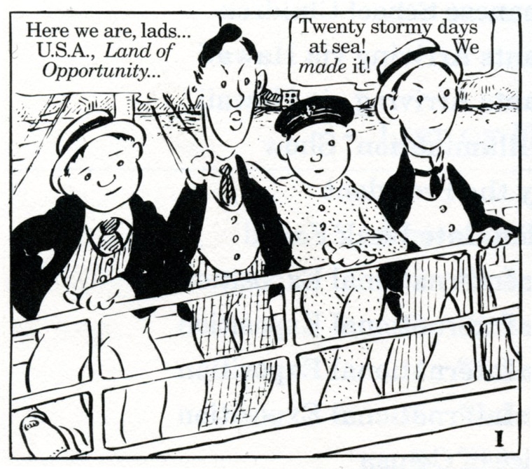 A panel taken from "The Four Immigrants Manga," originally self-published by Henry Yoshitaka Kiyama in San Francisco in 1931. The graphic novel was translated and republished by Stone Bridge Press in 1998.