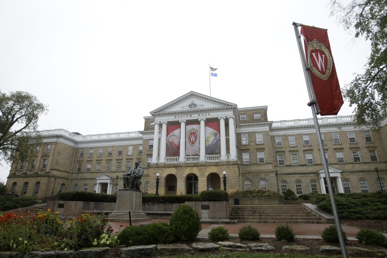 Image: An outside view of Bascom Hall on the campus of the University of Wisconsin in Madison, Wisconsin.
