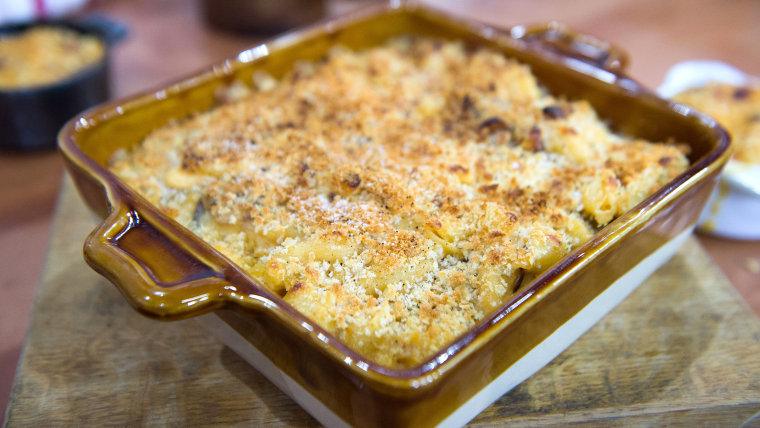 Molly Yeh's Mac & cheese, 2 ways: Smoky bacon + Gruyere with caramelized onions --february 22, 2017.