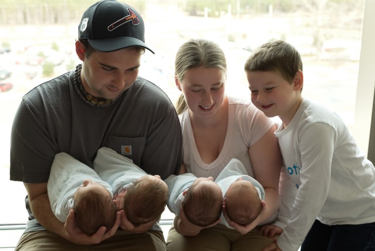 After 65 days in the hospital, the last of the Miller quads, Brayden, was able to join his family at home, including parents Justin and Kortney and big brother Bentlee.