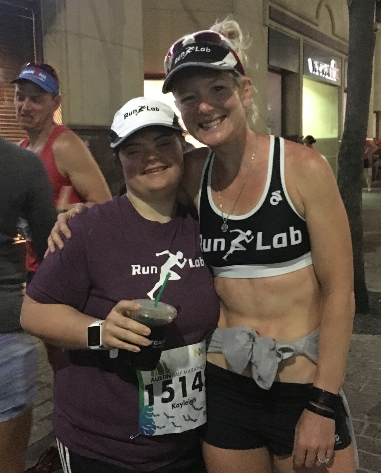 Kim Davis of RunLab Austin helped Kayleigh Williamson train for the race, and spent the entire six and a half hours with Kayleigh as she finished the half marathon.
