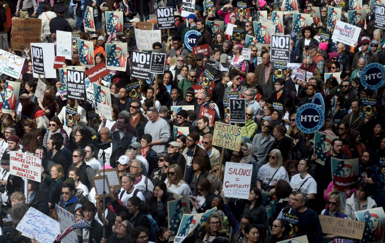Image: Overhead view of the protesters marching in Times Square.