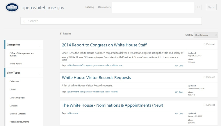 Image: White House Open Portal on Jan. 28, 2017