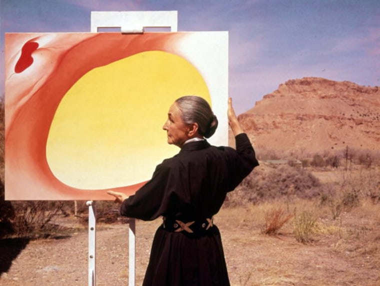 Georgia O'Keeffe With Painting In Desert, NM