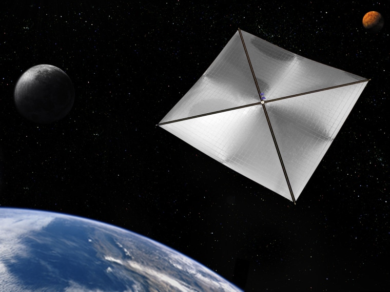 Illustration of NanoSail-D, a solar sail NASA deployed in 2011.