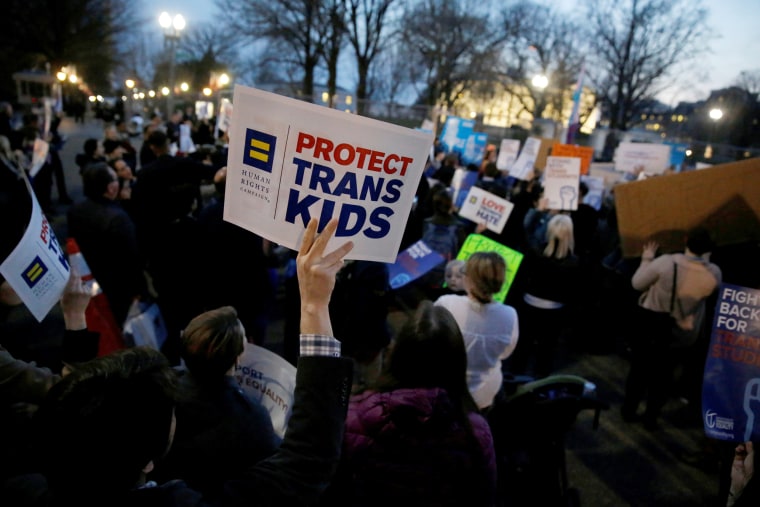 Transgender activists and supporters protest near the White House in Washington