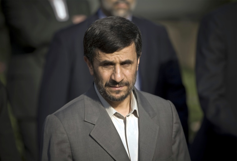 Image: Then Iran's President, Mahmoud Ahmadinejad arrives at the presidential office to attend a welcoming ceremony for his Syrian counterpart Bashar al-Assad, in Tehran, Aug. 2, 2008.