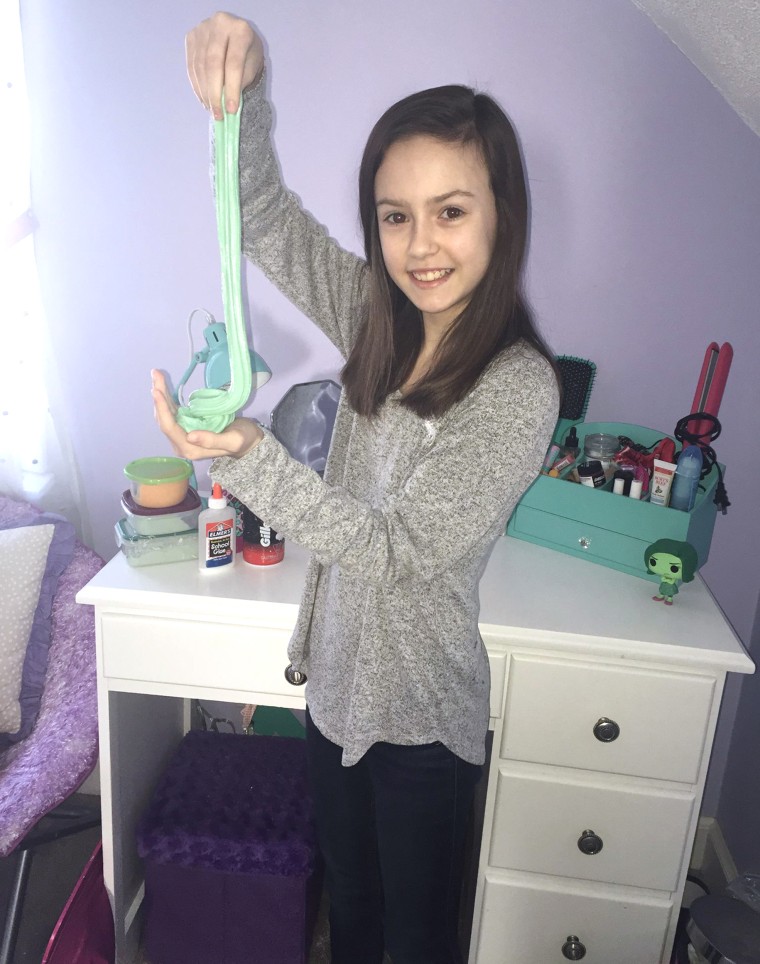 Katherine LaDuke, 12, makes slime for her friends. Her mom can barely keep up with her supply needs, though.
