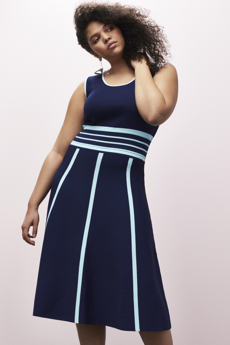 Different shades of blue give this easy dress a unique twist.