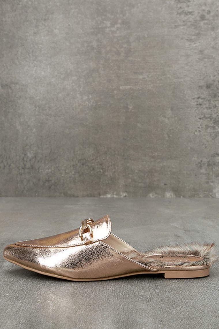 Rose Gold Faux Fur Mule Loafer