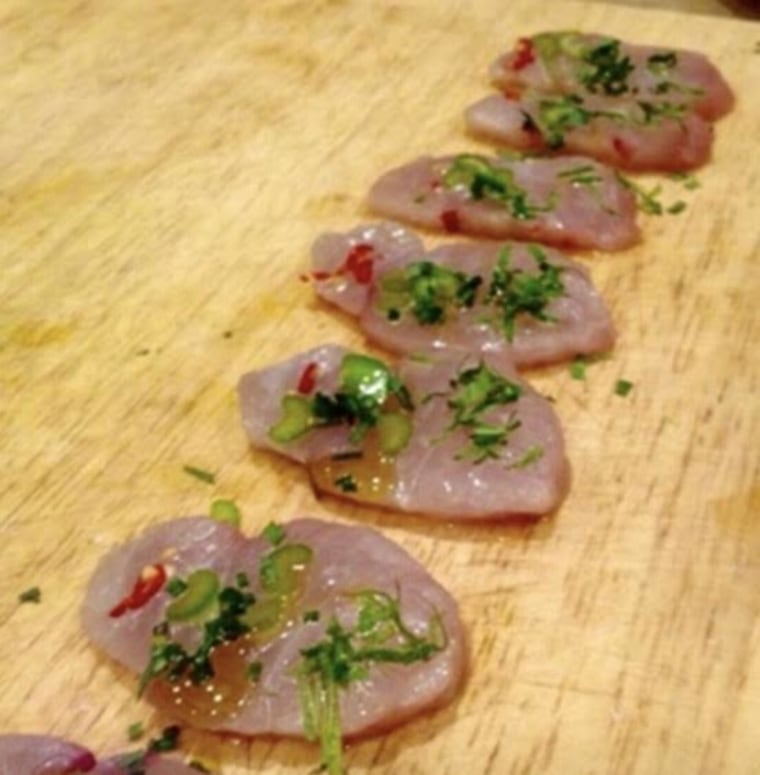 Bluefish crudo, as prepared by chef Kerry Heffernan.