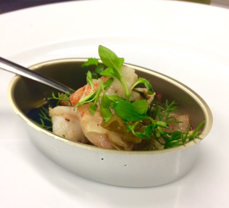 Iberico Florida rock shrimp, spicy squid ink, mushroom pil pil and herbs by Chef Alex Raij.