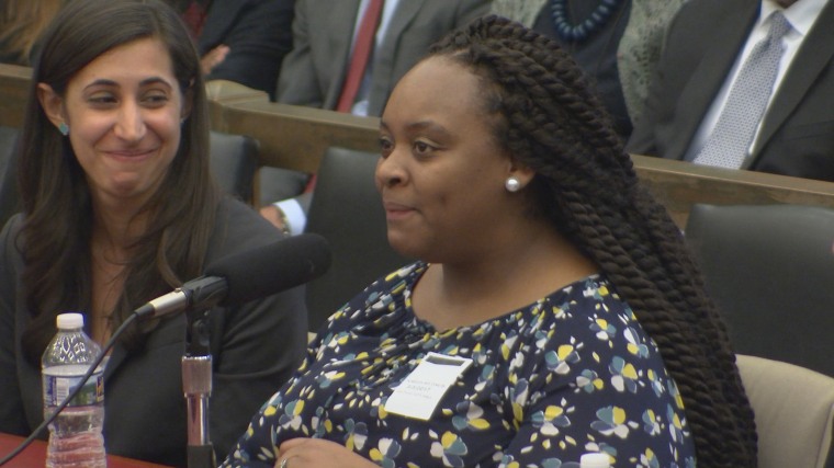 Image: Kameelah Davis-Spears testifies at the City Council hearing about the practice of billing parents of kids who've spent time in juvenile detention on March 3, 2017.