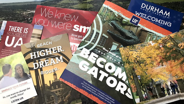 So many college brochures... Just say "yes" already.