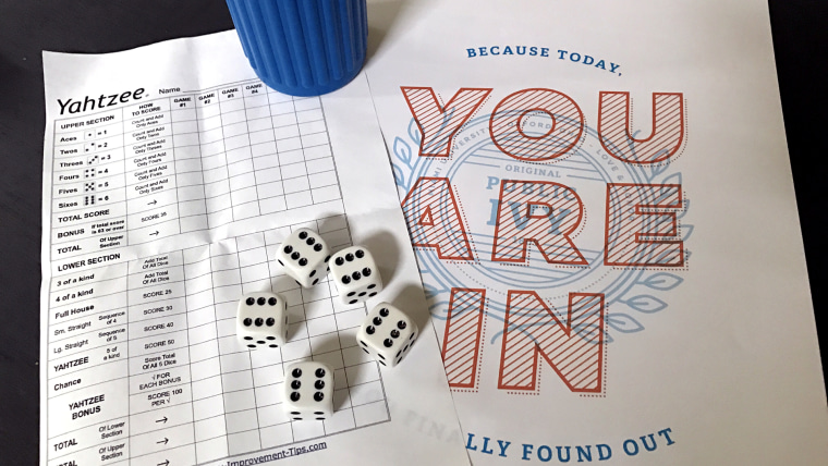 Waiting for colleges to say your kid is accepted is like waiting to roll the perfect Yahtzee!