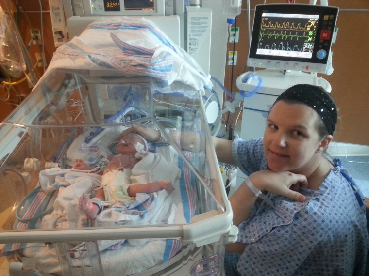 Marni Harkness with daughter, Chelsie, in the NICU at St. Joseph's Women's Hospital in Florida.