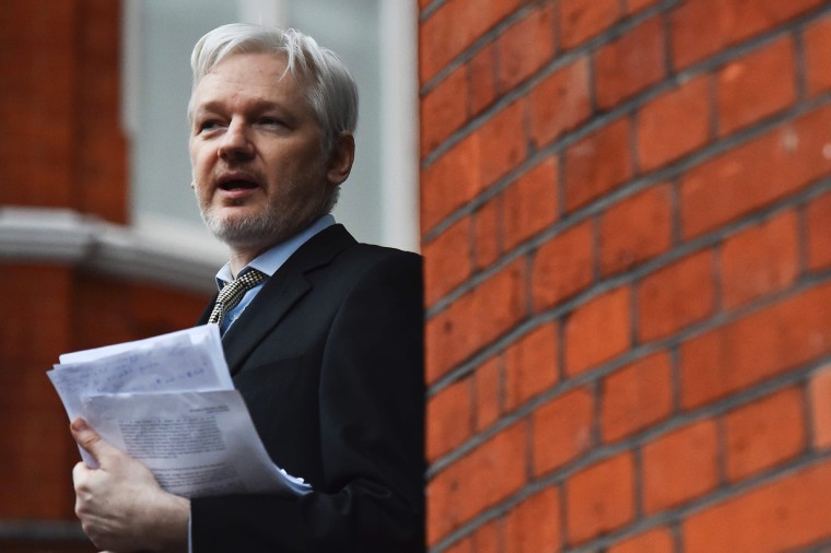 Image: WikiLeaks founder Julian Assange addressing the media from the balcony of the Ecuadorian Embassy in central London on Feb. 5, 2016.