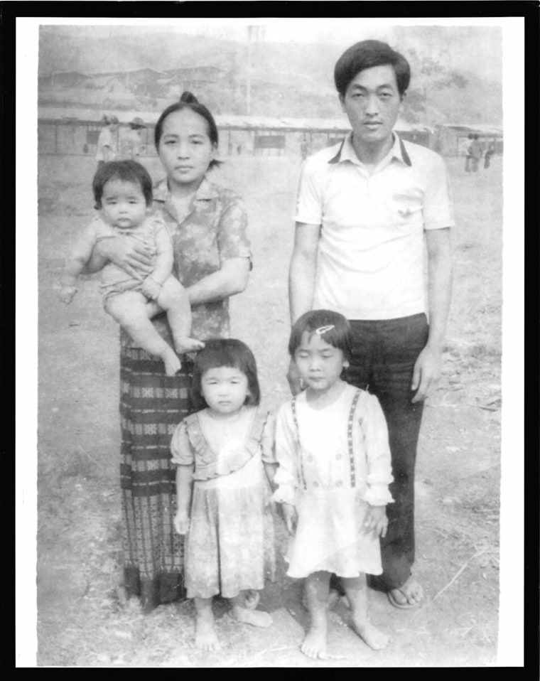 A young Kristy Yang and her family in a refugee camp in Thailand