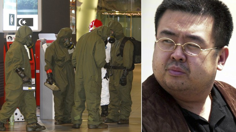 Image: Hazmat crews gather at the main hall of Kuala Lumpur International Airport 2 in Sepang, Malaysia on Feb. 26, 2017