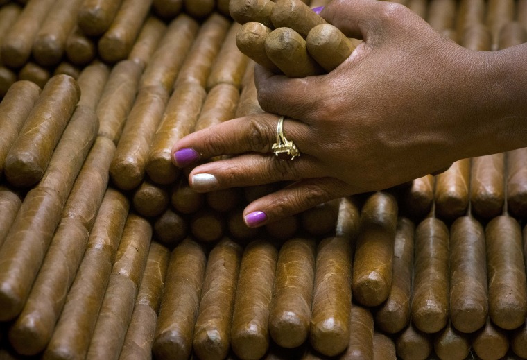 A sorter selects cigars at the H. Upmann cigar factory in Havana, Cuba.