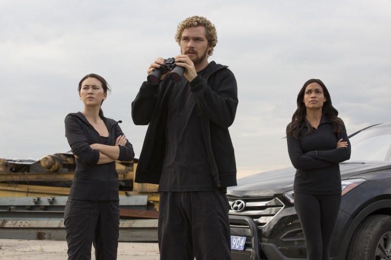 Jessica Henwick, Finn Jones, and Rosario Dawson in a production still from "Marvel's Iron Fist," which is scheduled to debut on Netflix on March 17.