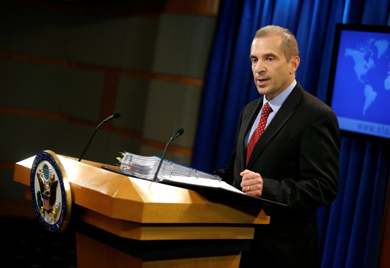 Image: Acting State Department Spokesperson Mark Toner speaks during a news briefing at the State Department in Washington