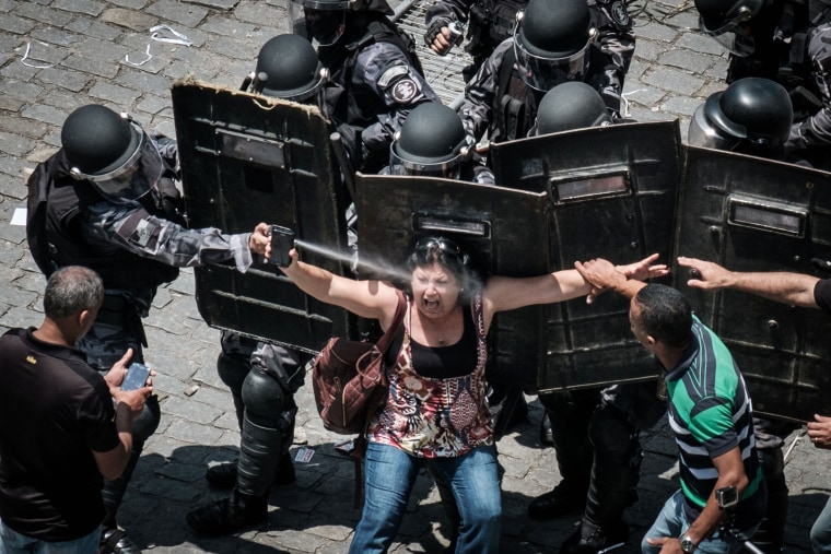 Image: Rio de Janeiro state's public servants protest against austerity measures in front of the Rio de Janeiro state Assembly