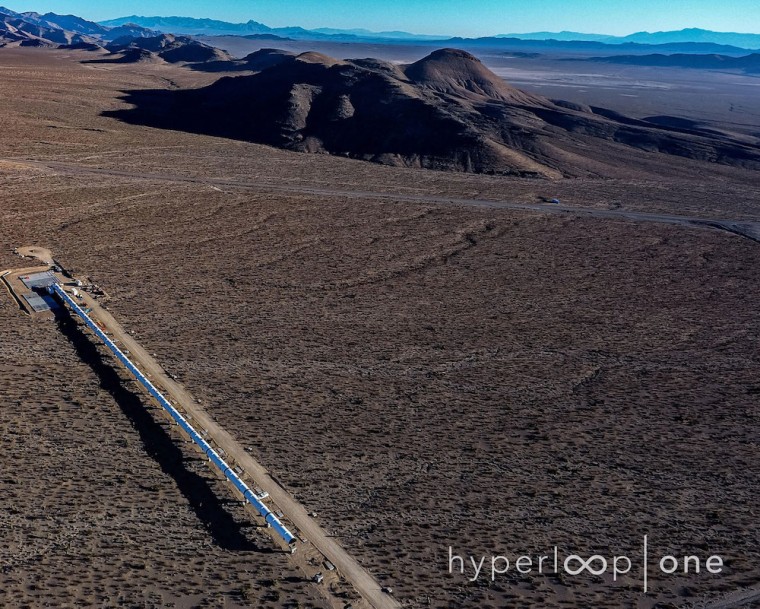 A bird's eye view of the Hyperloop One test track in the Nevada desert.