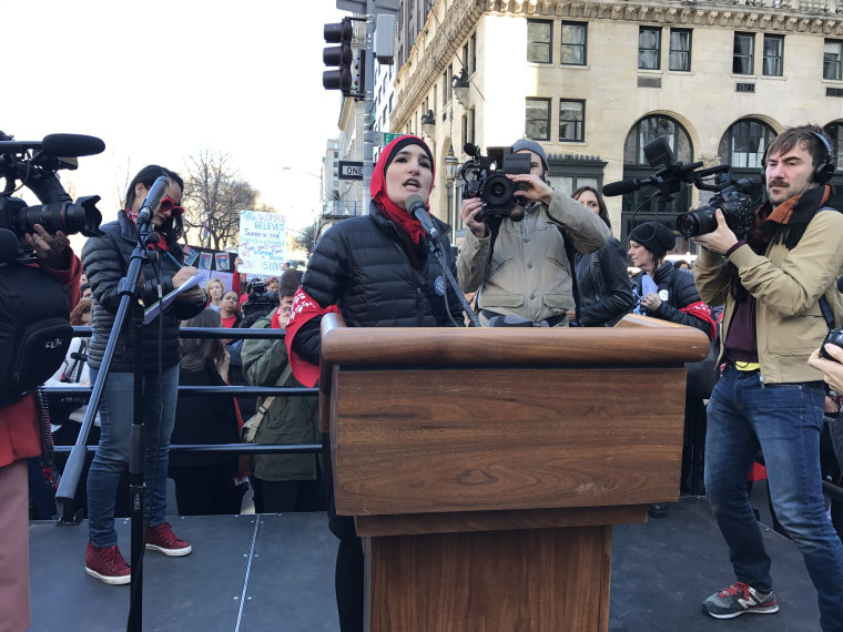 Linda Sarsour speaks at 'A Day Without a Woman' rally in NYC